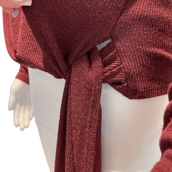 ASTR The Label Wine Red Wrap Front Long Sleeve Top Stretchy Knit Size M Cozycore - Picture 4 of 8